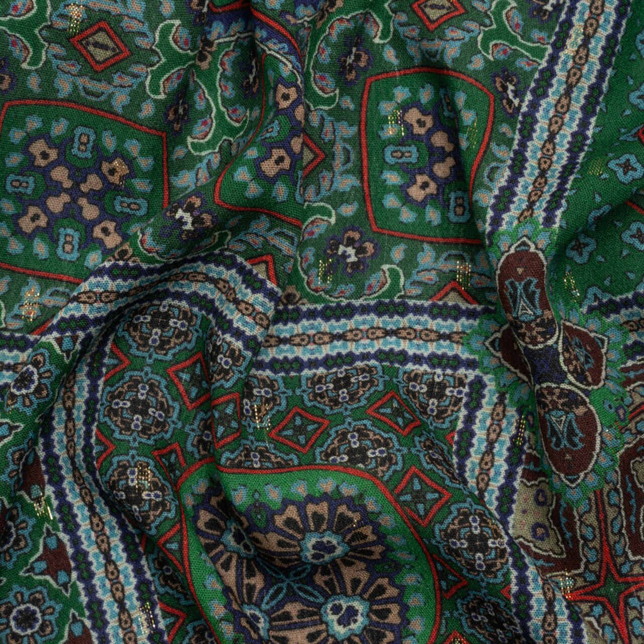 1 Yard Green Basilica Bella Metallic Dotted Crinkled Viscose Crepe Fabric 55 inch Width